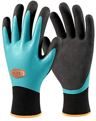 COOLJOB Wasserfeste Winterhandschuhe, doppelt beschichtete Gartenhandschuhe, Kaltwetter-Arbeitshandschuhe für Außenarbeiten, Schwarz & Blau (1 Paar L)