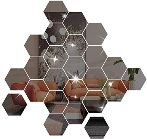 NILDOKI 36 Stück 6cm Sechseck Spiegel Acrylspiegel Spiegel Wandaufkleber Wandaufkleber Dekospiegel für Wohnzimmer, Schlafzimmer, Badezimmer, Küche, Wmkleidekabine(Schwarz)