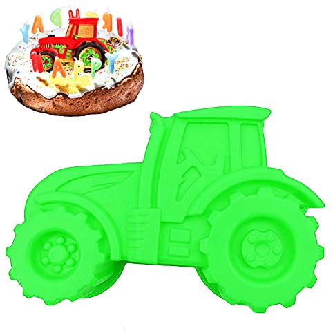 Backform Traktor, Auto Form Silikonform Grün Kuchenform zum Backen für Kindergeburtstag Silikonform Bulldog Motivform Silikontraktor für Kuchen, EIS, Schokolade, Brot, Dessert Pudding