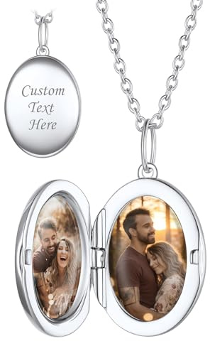 Custom4U Argento S925 Collana Locket Ovale Foto Personalizzata Donna Nome Testo Incisione 2 Foto Apribile Antiallergico 41/46/55 CM Delicato Solido Regalo Mamma Amore Creativo