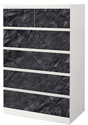 MyMaxxi - Klebefolie Möbel passend für IKEA Malm Kommode - Motiv Schwarzer Stein Stone - Möbelfolie selbstklebend - Dekofolie Tattoo Aufkleber Folie für Wohnzimmer, malm_Groesse:6 Schubladen hoch