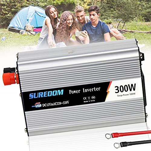Convertisseur Transformateur,DC 12V AC 220V,Onduleur Pur sinus Corps en Aluminium avec Ports USB Attaches Batterie de Voiture et Allume-Cigare Une,pour Ordinateur Portable Tablette,12V/220V-300W