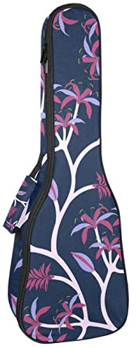 Ukulele väska natur tropiskt palmträd marinblå mönster ukulele fodral för Sopran Tenor konsert 23 tum 10 mm tjock mjuk vadderad justerbara remmar spelväska