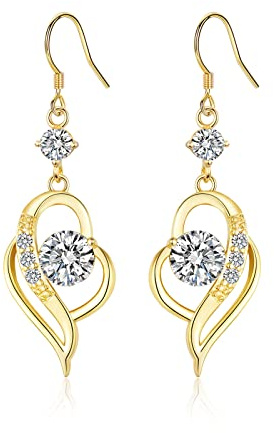 Ohrringe Silber 925 Gold Ohrhänger für Damen Mädchen, Lange Hängend 5A Zirkonia 14k Gold Ohrstecker | Geburtstag Valentinstag Geschenke für Freundin Mutter Frau Tochter