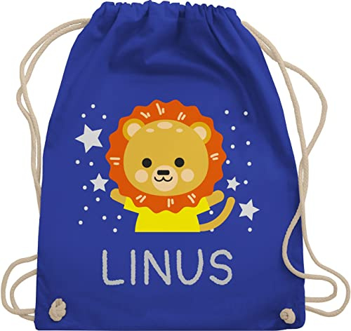 Turnbeutel Rucksack - Geschenk Löwe mit Name personalisiert I Lion I Löwen - Unisize - Royalblau - kita beutel personalisierte kindergartentasche löwenmotiv namens geschenke stoffbeutel