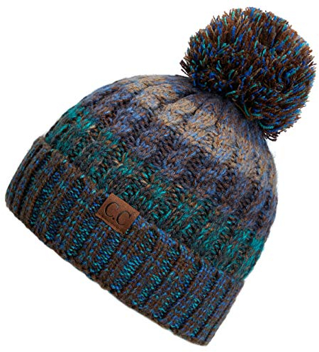 C.C Hatsandscarf Women's Winter Slouchy Knitted Hat Cable Knit Pom Beanie Hat (Teal)