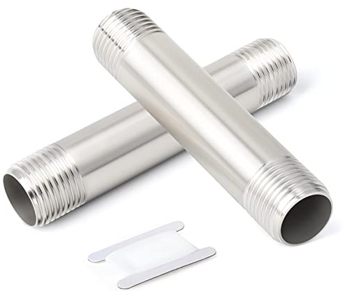 ERGAOBOY 2 Stück 3/4 BSP Außengewinde x 150 mm Rohrnippel, 304 Edelstahl Gewinderohr Gerade Verbinder mit PTFE-Dichtungsband für Wasser, Luft, Gas & Sanitär