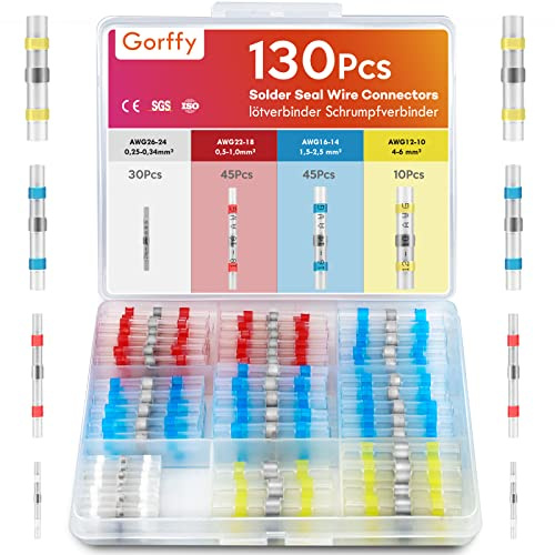 Gorffy 130PCS Solder Seal Wire Connectors, Waterproof Heat Shrink | Automotive Electrical Connectors, Electric Shrink Wrap, for Wires Cable Joint