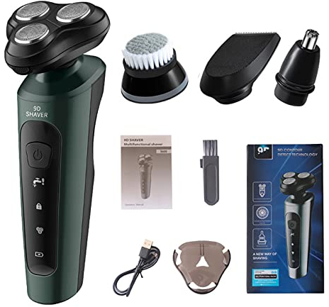 Afeitadoras Eléctricas para Hombres, Afeitadoras Rotativas para uso en seco y húmedo Afeitadora Eléctrica de 4 en 1, Cortadora de Cabello Multifuncional, Limpiador Facial, Cepillo de Limpieza