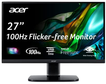 Acer KB272 EBI Monitor de oficina para juegos de 27 pulgadas IPS Full HD (1920 x 1080) de marco cero | Tecnología AMD FreeSync | Actualización de hasta 100 Hz | 1 ms (VRB) | Luz azul baja |