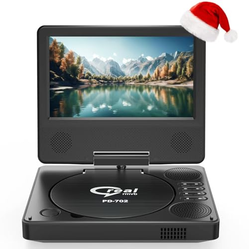 9.5 Portable DVD Player with 7.5 Swivel Display Screen, 5-Hour Built-in Rechargeable Battery, Car DVD Player,Supports SD Card/USB/CD/DVD and Multiple Disc Formats, High Volume Speaker