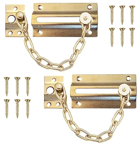 SOL 2pk Brass Door Chain Kit – Restrictor for Front Door – Heavy-Duty Door Safety Chain Lock for Home Security, Added Protection, Peace of Mind, Durable Metal Construction, and Easy Installation