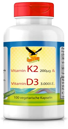 Get UP® Vitamin D3 3000 IE + Vitamin K2 200 μg MK7 | 100 Kapseln | Kombi-Kapseln D3+K2 | vegan & hoch dosiert