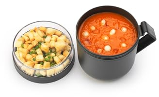 Brabantia - Make & Take Taza para Sopa 0.6L - Con Compartimento a Rosca para Ingredientes (180 ml) & Asa - A Prueba de Fugas - Apta para Congelador, Microondas & Lavavajillas - Gris oscuro