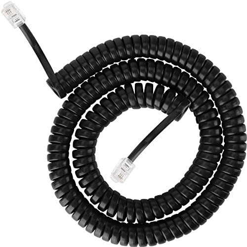SAISN Telephone Coiled Cable Line Wire Flexible Phone Spring Curly Cord RJ9 Plug to RJ9 Plug Telephone Handset Landline Cable Cord (Black, 5m)