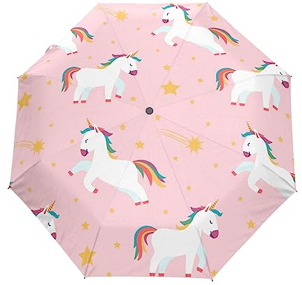Baby Einhorn Sternenpulver Regenschirm Taschenschirm Kinder Jungen Mädchen UV-Schutz Auf-Zu Automatik Umbrella Verstärkt Winddichte Zusammenklappbar