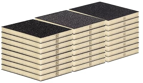 Schleifschwamm SET grobe bis mittlere Körnungen je 16 Stück Schleifschwämme K60, K80, und K100, also 48 Schleifklötze für Holz Lack Metall Trocken u. Nass Schleifen waschbar u. wiederverwendbar im Mix