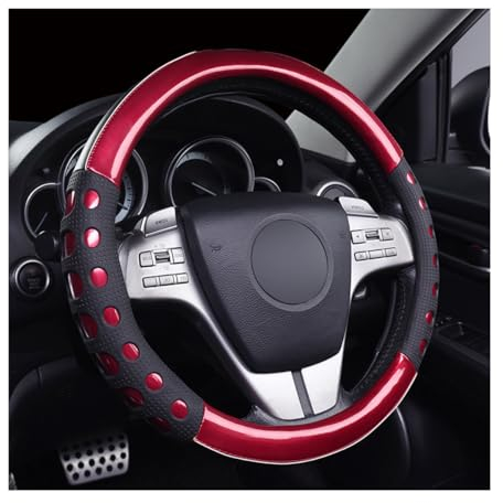 JNNJ Steering Wheel Cover, Universal 38cm Microfiber Leather, Red