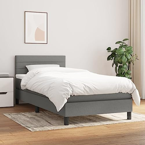 SECOLI Polsterbett 80x200 cm Bett mit Matratze 80x200 cm Boxspringbett Bett mit Lattenrost und Matratze Bett Komplett Einzelbett jugendbett Stoff-Dunkelgrau-Typ 5-80 x 200 cm
