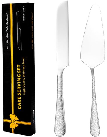 XIAOYU 2pcs gehämmertes Kuchenmesser und Server-Set, Edelstahl Hochzeitstorte schneiden Utensilien, Kuchenschneider und Servierplattel für Geburtstag, Party, Jubiläum
