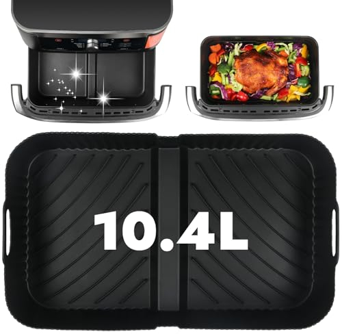 GINOYA Large Air Fryer Liners for Ninja Flexi Drawer AF500UK AF500UKCP 10.4L, Air Fryer Silicone Accessories for Instant VersaZone Dual Air Fryer 8.5L (Black)