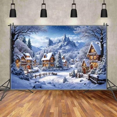 Kulisse Weihnachtsdorf Fotografie Hintergrund Winterhaus Heimdekoration Schneeberg Schießen Requisiten 240X180cm