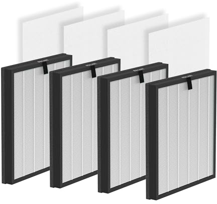 4 Pack HY4866 True HEPA Filters Replacement Compatible with MORENTO HY4866, WESTHEY HY4866 YIOU M1 Air Cleaner Purifier, H13 Ture HEPA Air Filter Enhanced Version + 4 Pack Extra Pre-filter