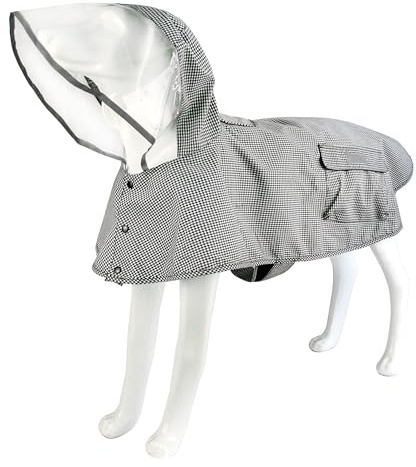 Waterproof Dog Raincoat, Adjustable Reflective Lightweight Pet Rain Clothes with Poncho Hood(Medium,Black&White)
