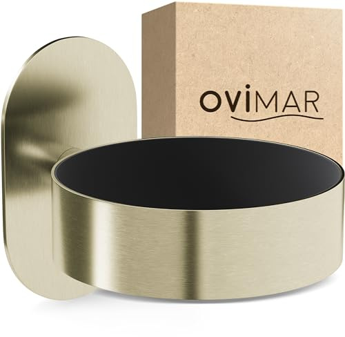 ovimar Haartrocknerhalter Godalen | Edelstahl | Gold | mit Wandmontage ohne Bohren | mit Fönpolsterung | zum Kleben | Föhn Halterung im Badezimmer | | perfektes Bad Zubehör