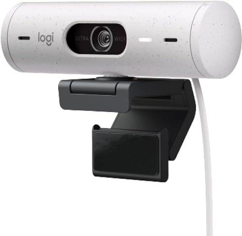 Logitech Brio 500 Full HD Webcam with Auto Light Correction, show Mode, Webcam Privacy Cover, Zoom, USB-C Cable,White