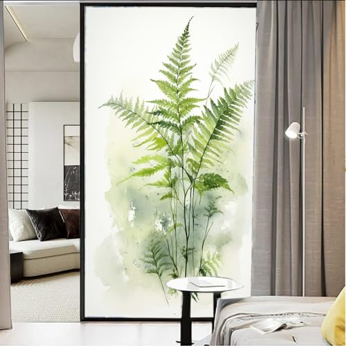 AEMYSKA Aquarell-Pflanzen-Fensterfolie, dekorativ, tropische Blätter, Buntglas-Fensterfolie, Sonnenblockierung, Hitzekontrolle, kein Kleber, Fensterabdeckungsfolie für Zuhause, Büro, 60 x 90 cm