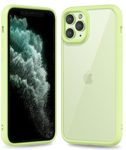 oakxco Thin Slim Clear case for iPhone 11 Pro Max, Transparent Hybrid Hard Shell Plastic & Soft Silicone Rubber Bumper, Non-Yellow Acrylic Protective Lightweight Cover for Women, Light Green