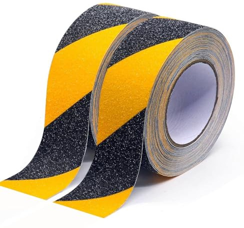Tiras antideslizantes, 2 rollos de 50 mm x 10 m, negro y amarillo, cinta adhesiva antideslizante para escalones antideslizantes en interiores y exteriores