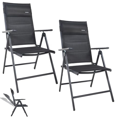 GARMIO® Gartenstuhl Florenz Anthrazitgrau, 7-Fach verstellbar, klappbar, inkl. höhenverstellbares Nackenkissen, für Terrasse oder Garten, 2er Set
