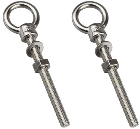 ORTAVA Lot de 2 vis à œil longues M12 x 120 mm, avec rondelles et écrous hexagonaux, en acier inoxydable 316 V4A A4, boulons à œil pour la fixation et la suspension