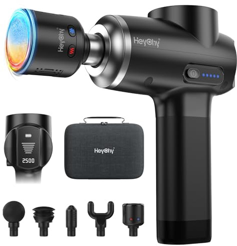 HEYCHY Percussion Massage Gun Deep Tissue with Heat and Cold,Portable Back&Neck Massager for Pain Relief, Athletes, 12mm Amplitude Muscle Masajeador for Men Women,FSA Eligible & HSA Approved.