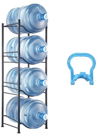 VEVOR Portabottiglie per Acqua a 4 Livelli, da 18,9 L, a Singola Fila per 4 Bottiglie, Resistente per Cucina Ufficio Soggiorno Nero