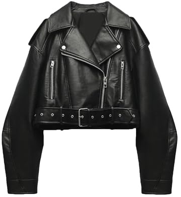 DGKaxiyaHM Women's Faux Leather Casual Short Coat Vintage Fashion Motorcycle Coat Jacket Blazer Collar Zip Up Coats (Black,M)