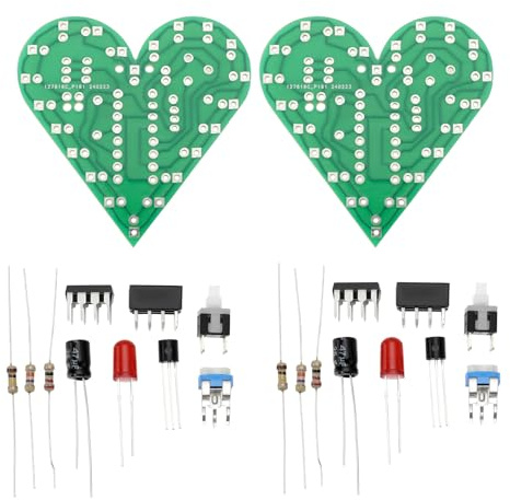 Be In Your Mind Lot de 2 kits d'entraînement à souder LED clignotants en forme de cœur pour projet électronique à souder pour enseignement et cadeaux créatifs Rouge