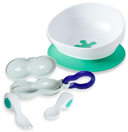doddl Baby Cutlery Set (6–12 Months) – Spoon & Fork for Weaning, BLW Self-Feeding – Easy-Grip Handles & Safe Short Design (Fresh Green Cutlery + Bowl)