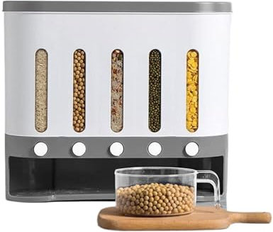 AMULONG Contenedor Arroz para Cocina Dispensador De Alimentos De Pared De 5 Rejillas, Contenedor para Alimentos Secos, Contenedores para Almacenar Arroz, Granos Y Frijoles Kitchen Rice Bucket(G)