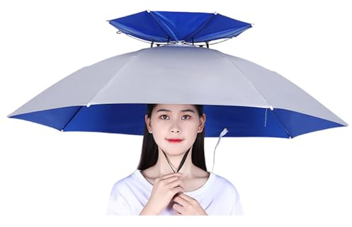 Vllentin Chapeau Parapluie,Chapeau Parapluie Double Couche,Chapeau Parapluie Réglable Portable,Chapeau De Parasols Pliable,Mains Libres Tête Parapluie,pour Pêche,Jardinage,Photographie,Camping