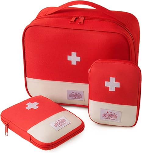Flycppo 3 Pezzi Kit Pronto Soccorso Da Viaggio,Borsa Pronto Soccorso Vuota,Cassetta Pronto Soccorso Vuota,Porta Farmaci da Viaggio,Borsa per Farmaci per Casa,Ufficio,Esterno,Auto
