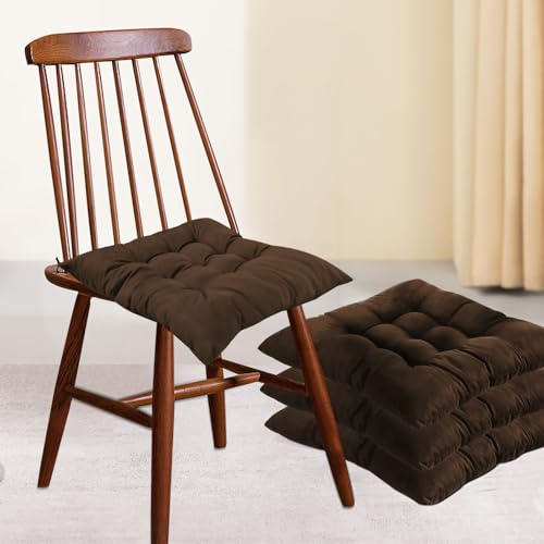 Lot de 4 Coussins de Chaise, Coussins D'assise 40 x 40 cm pour L'intérieur et L'extérieur, Ensemble de Chaise avec Attaches, Chaise de Bureau Balcon pour Salle à Manger Salon (Brun)