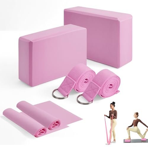 MAOMUN 6 Yoga Block Yoga Blocks Set of 2 with Yoga Strap and Exercise Band, Anti-Slip Pilates Blocks Set Brick, Soft Lightweight Accessories Physio Bands for Balance Stretching Pilates