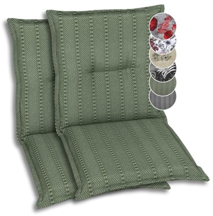 GO-DE Textil Bequeme und attraktive Polsterauflagen für Niederlehner-Gartenstühle (2er-Set, Streifen Exclusiv grün, Niederlehner)