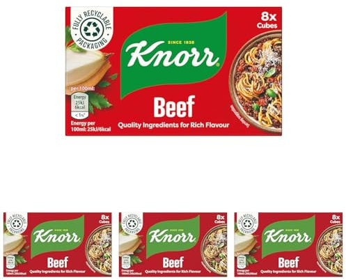 Knorr Beef Stock Cubes gluten-free to add a rich beef flavour to your dishes 8x 10 g (Pack of 4)