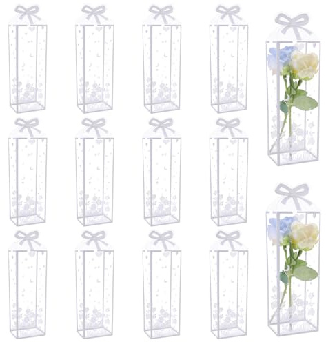 FREEBLOSS 12 x Durchsichtige Geschenkbox Mit Schleife Durchsichtige Geschenkboxen Aus Kunststoff Rechteckig Transparent Geschenkverpackungsbox Für Hochzeiten Duschen Geburtstagsfeiern