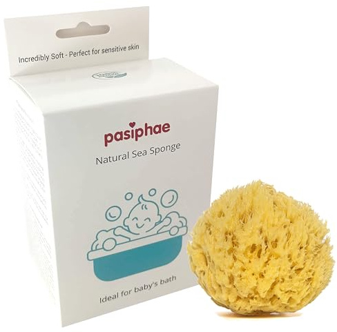 Pasiphae Éponge de mer pour bébé, gant de toilette jaune doux pour le bain des bébés et des enfants – 100 % naturel, jaune nid d'abeille, bio – Cadeaux de grossesse pour garçon et fille, taille 18