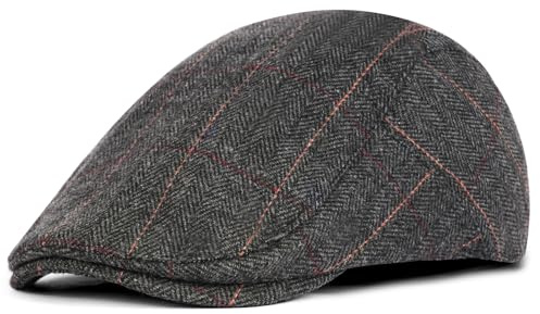 ACWOO Herr grå fiskbensmönstrad Newsboy-keps, justerbar, en storlek passar de flesta vuxna, klassisk/vintagestil, fritidskläder, utomhusaktiviteter